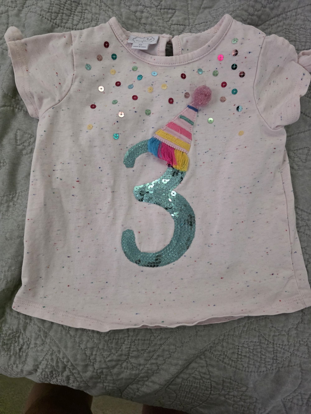 Mud Pie Girls Light Pink Sequin 3 Birthday Shirt